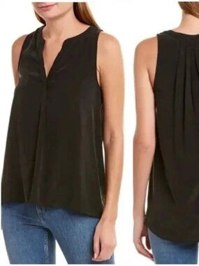 Joie 100% Silk Split Neck Aruna Tank S M Black Elevated Basic Quiet Luxury